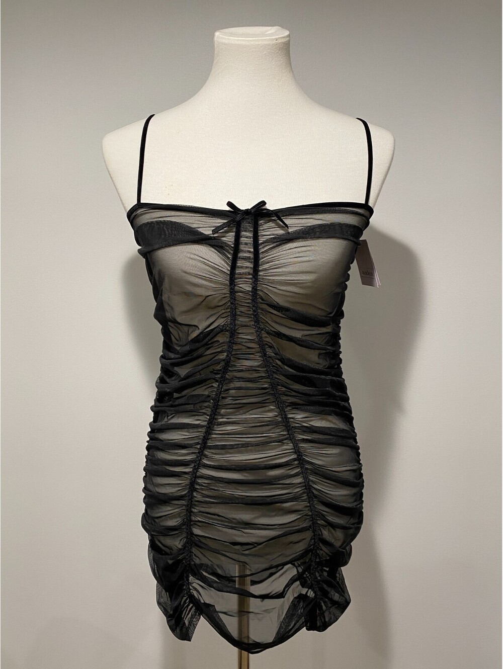 Auden Women's Ruched Mesh Chemise XS Black Sheer Lingerie Nightgown Feminine NWT